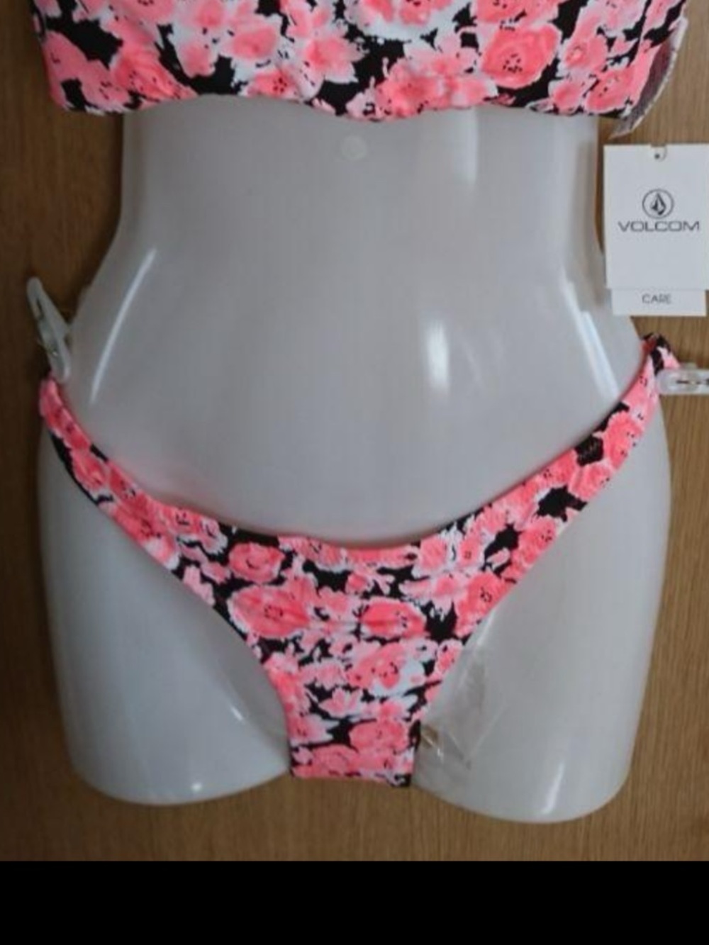Volcom Black and Neon Pink Floral Bikini